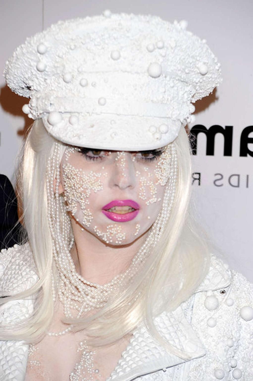 16P Lady Gaga in see thru dress without bra and in white hot pants