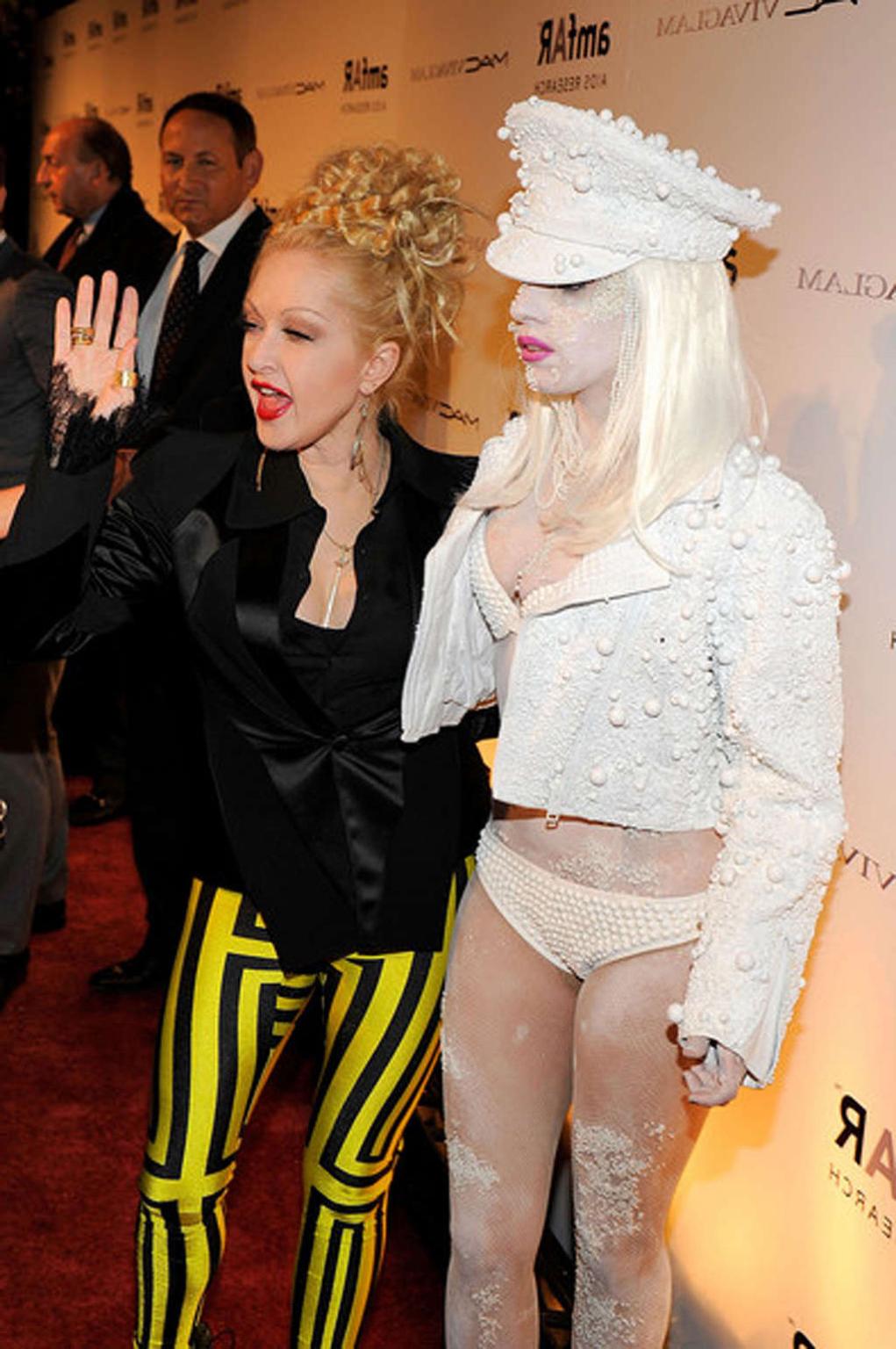 16P Lady Gaga in see thru dress without bra and in white hot pants