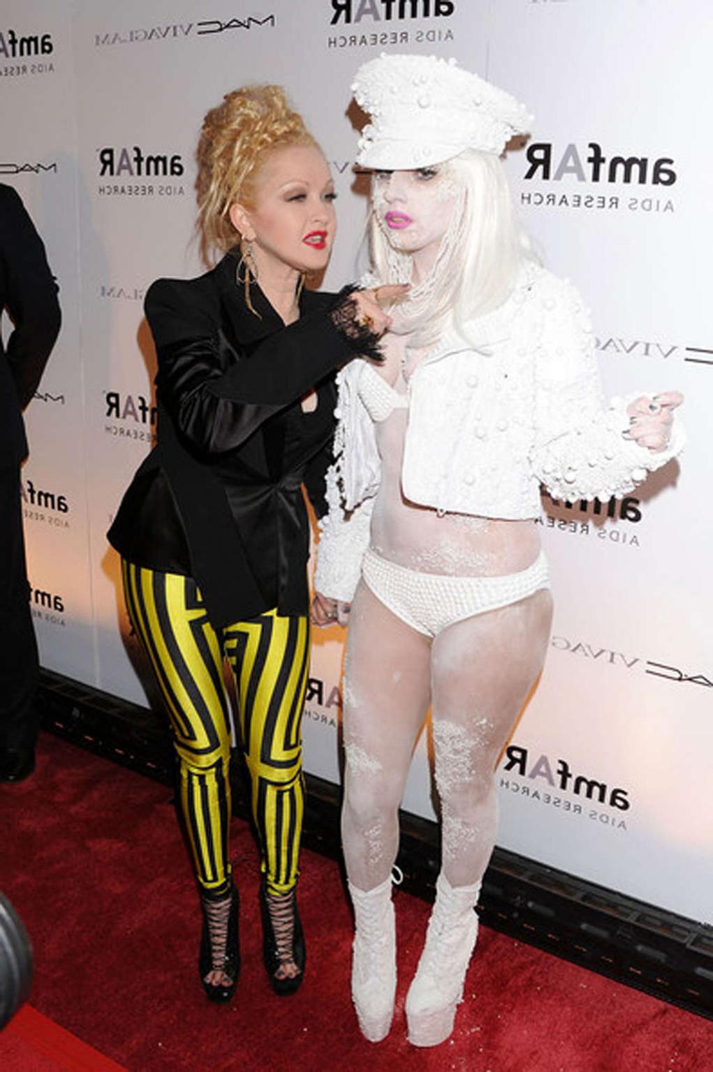 16P Lady Gaga in see thru dress without bra and in white hot pants