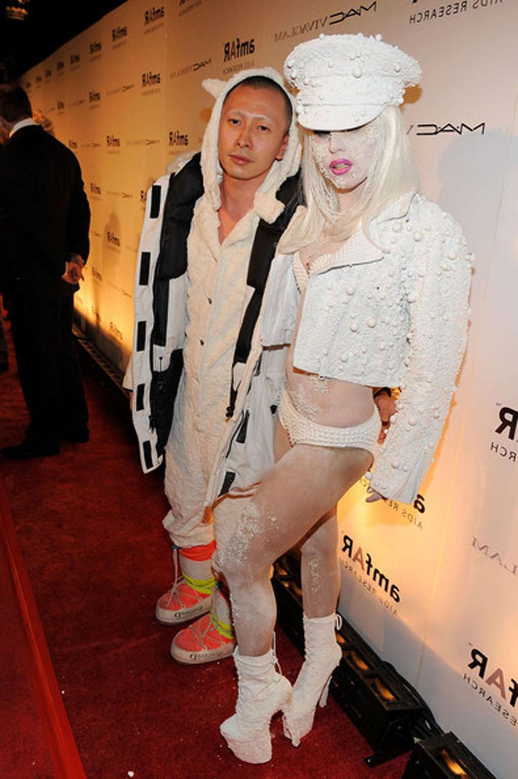 16P Lady Gaga in see thru dress without bra and in white hot pants