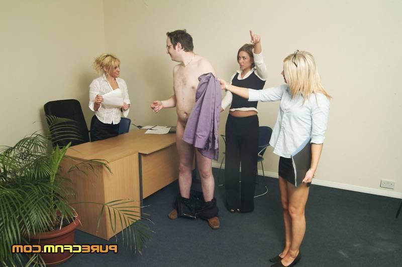 17P Three babes inspect and grope dick