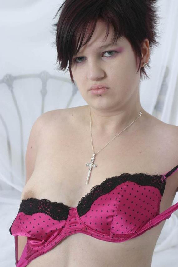 17P Chubby teen cutie in fishnets peels off her bra and teases