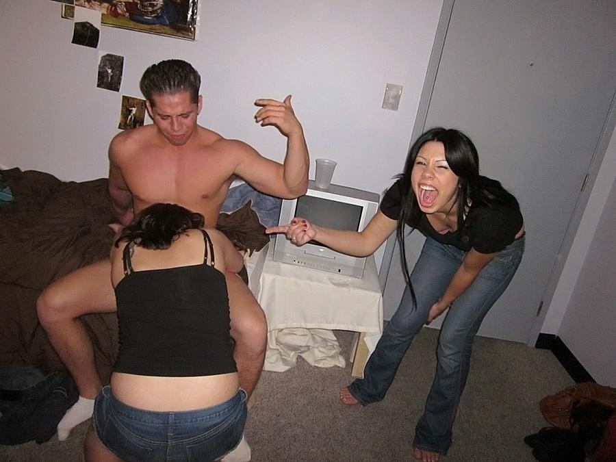12P Hot girls masturbate and jerk off their room mate then get fucked in a mega dorm