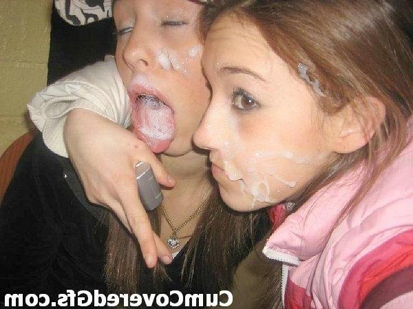 10P Lovely teen girlfriends taking big facial cumshots