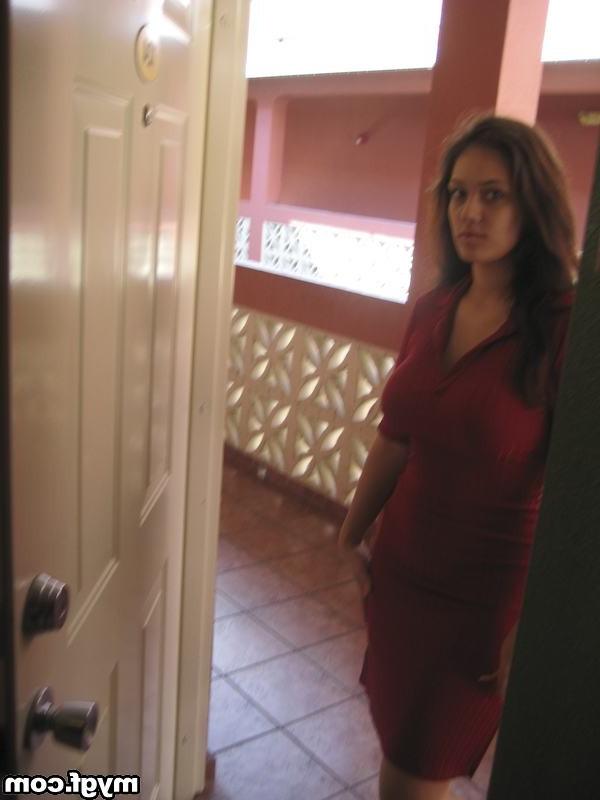 15P Busty Latina girlfriend spreads legs for cumshot on shaved pussy