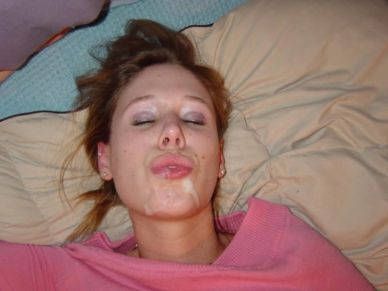 18P A sexy teen slut stuffing her mouth with cock and swallowing fresh, creamy cum