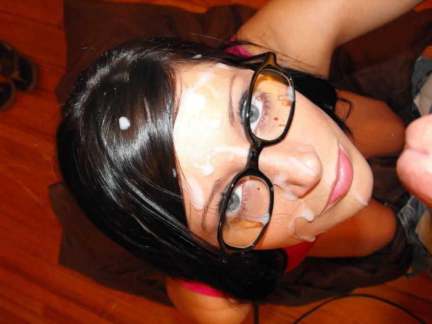 15P Amateur teen GF in glasses gets facial cumshot