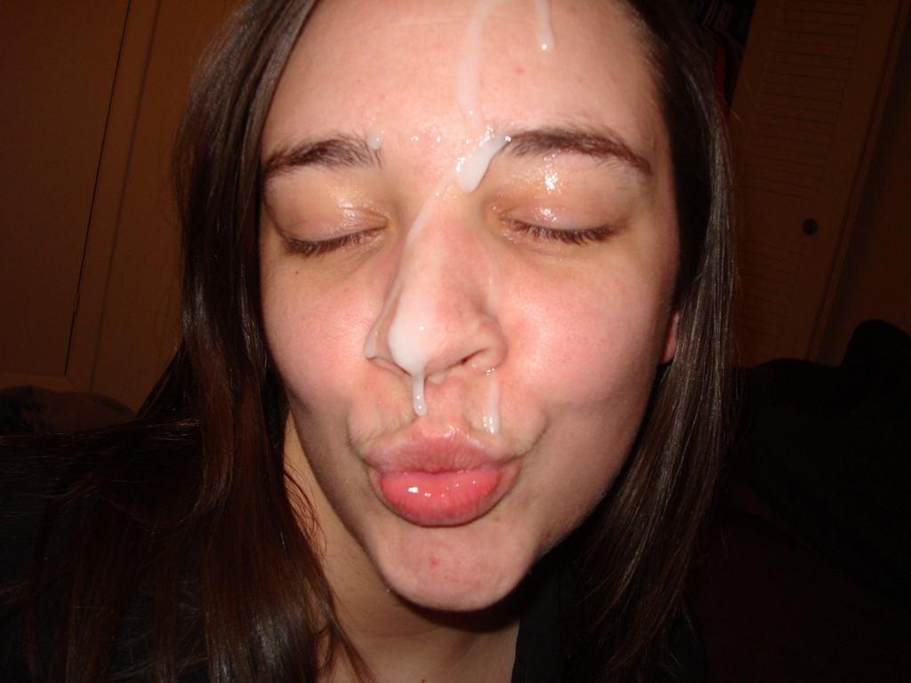 15P Homemade teen GF gets nose and face frosted by dripping cumshot