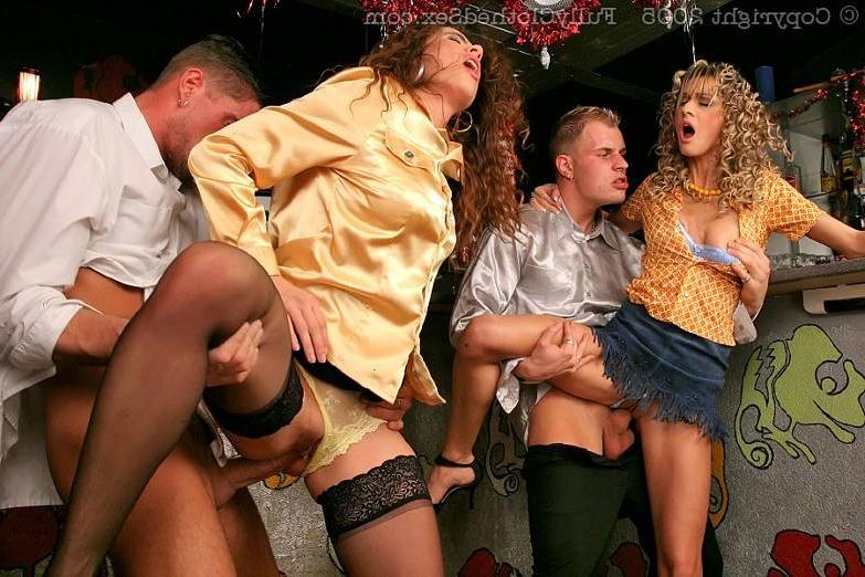 19P Glamorous quartet in cumsplattering bar suck and fuck party