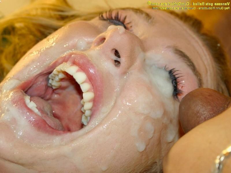 20P Blonde slut with braids takes a group facial