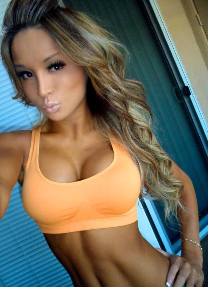10P Filipino ladyboy Marissa Nichole teasing in sports bra and bikini showing her cl