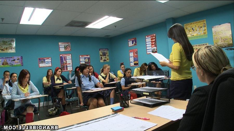 16P Brandi Belle in a classroom with a bunch of whores