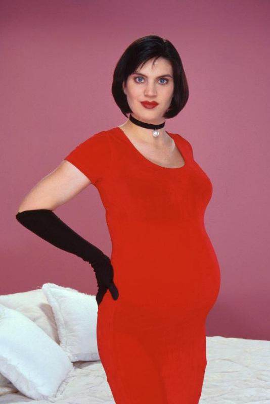 20P Brunet pregnant cutie in stockings