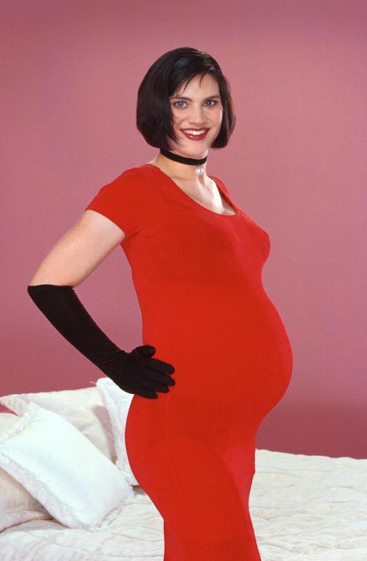 20P Brunet pregnant cutie in stockings