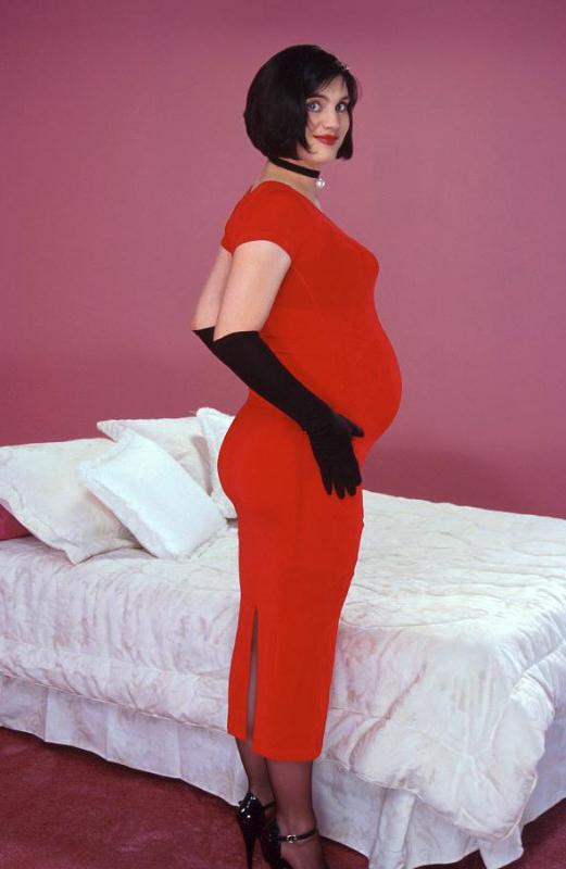 20P Brunet pregnant cutie in stockings