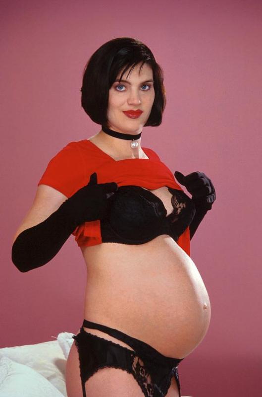 20P Brunet pregnant cutie in stockings