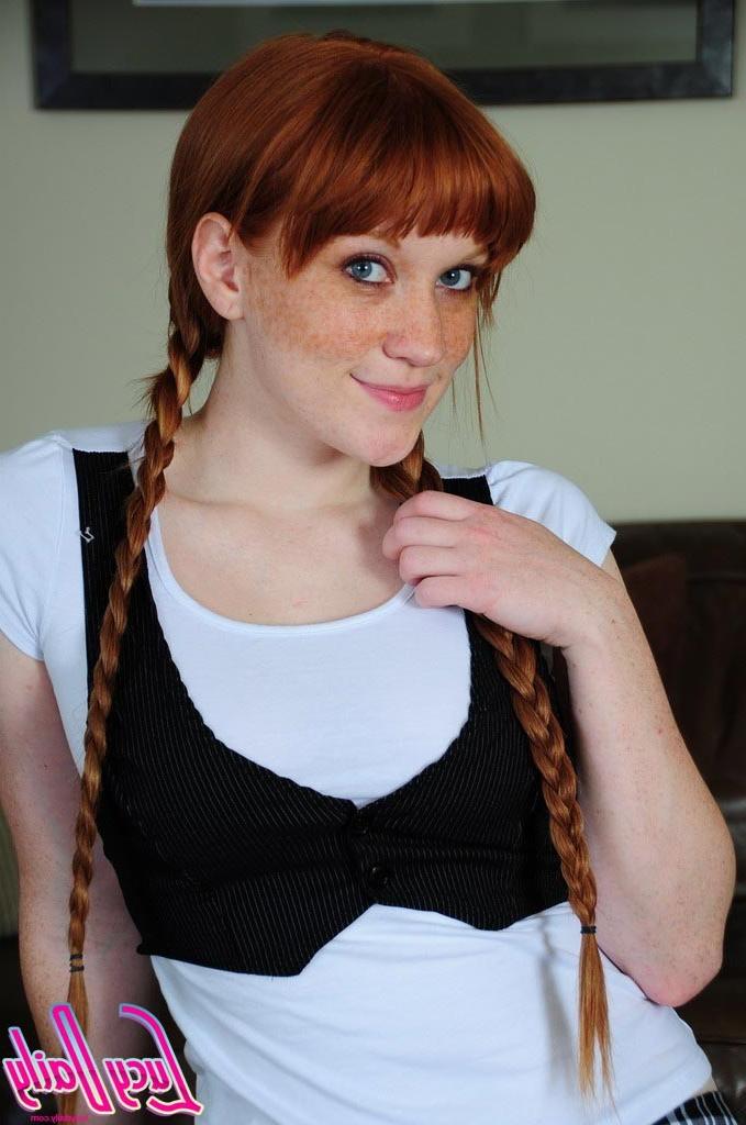 16P Pale redhead schoolgirl in braids