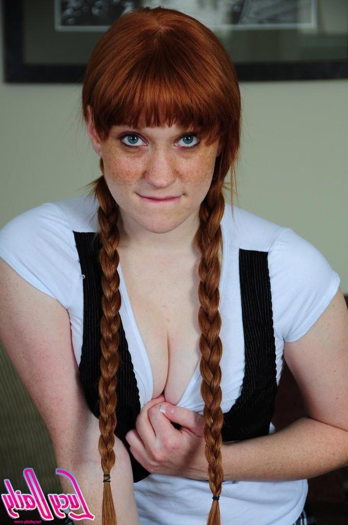 16P Pale redhead schoolgirl in braids