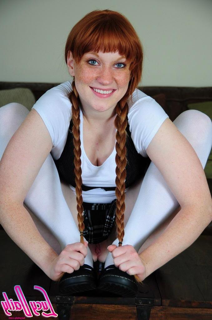 16P Pale redhead schoolgirl in braids