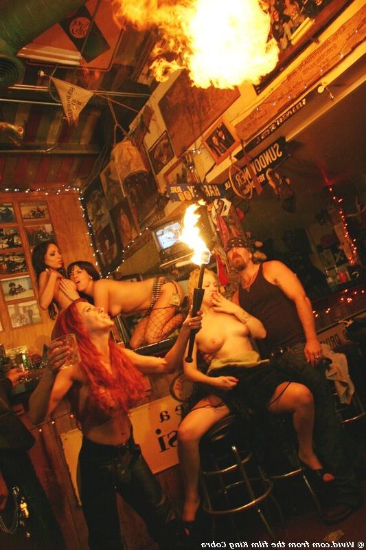 15P Lela Star and slutty friends fuck a rough biker in a bar