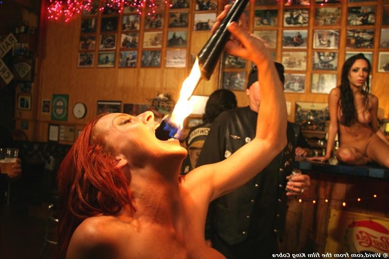 15P Lela Star and slutty friends fuck a rough biker in a bar
