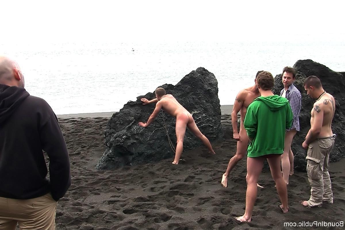 24P Gay being used and abused outdoor on a public beach.