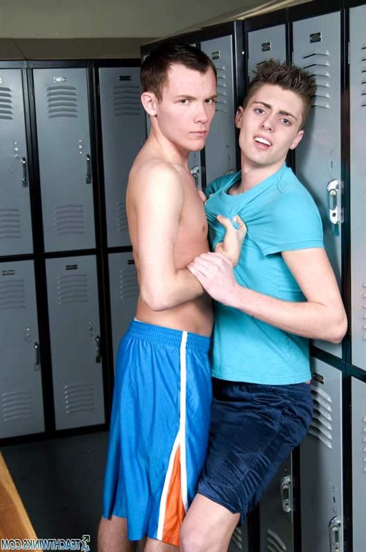 15P Three boys having fun in the changing room