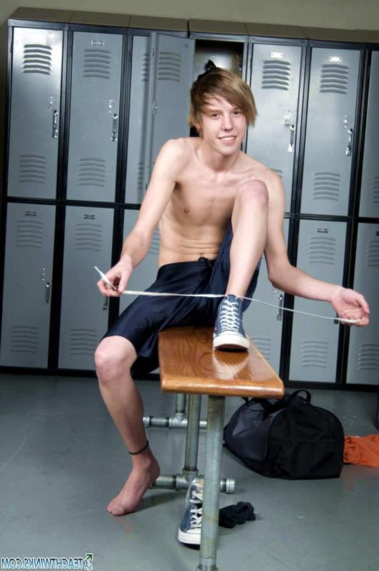 15P Three boys having fun in the changing room