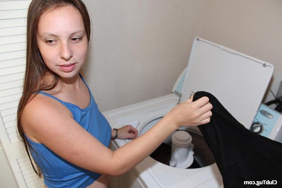 12P Teen Zoe Rae stroks a fat cock in the laundry room
