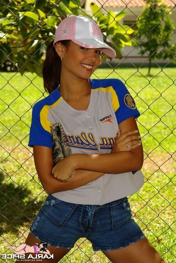 15P Cute little latina in a sexy thong and baseball uniform