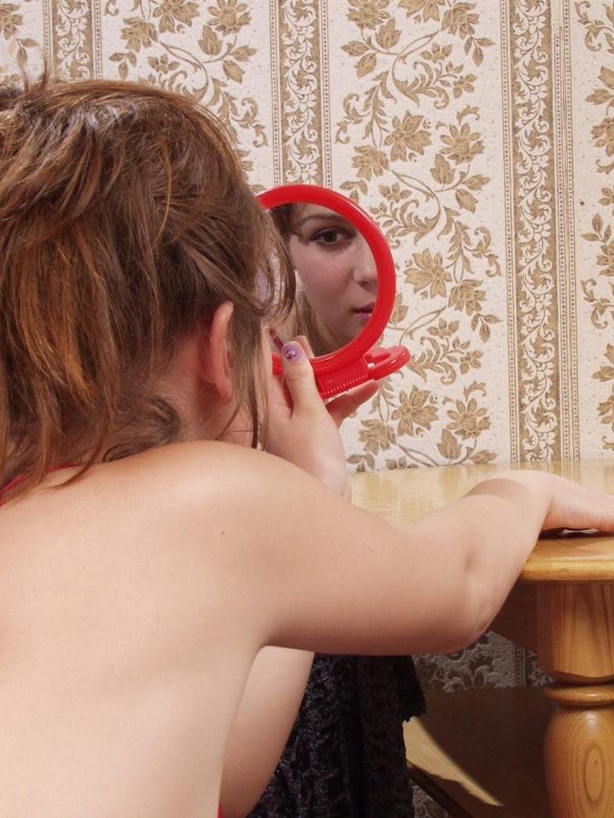 16P The girl next door showing off her red lingerie