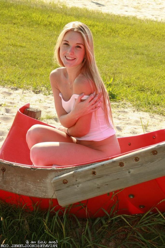 15P Cute eighteen year old Private School Jewel strips on playground