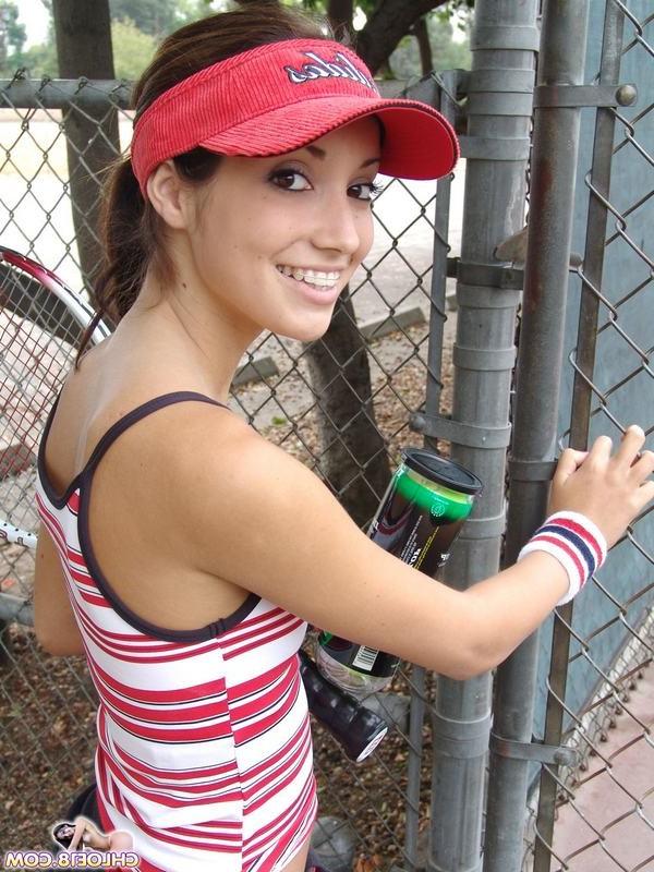 15P Skinny eighteen year old teasing while playing tennis outdoors