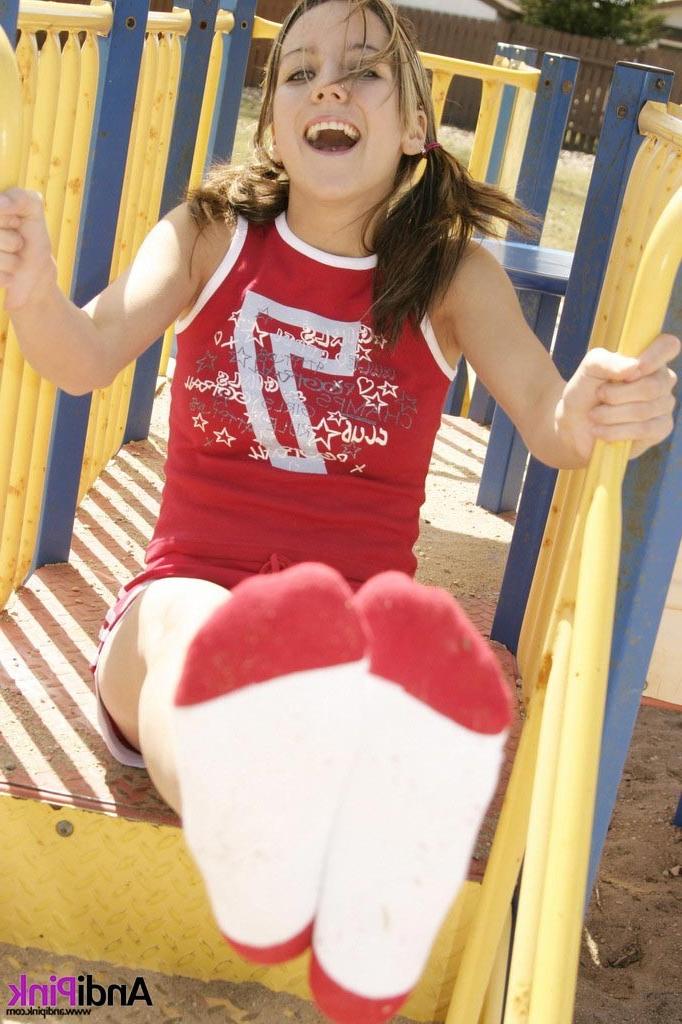 18P Teen girl at playground shows pussy