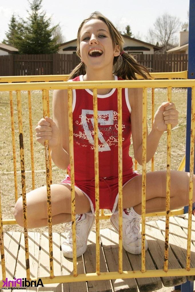 18P Teen girl at playground shows pussy