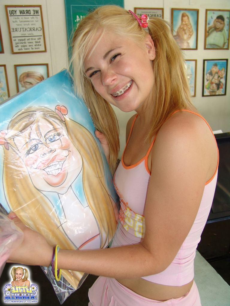 15P Pigtailed teen with braces amusement park flashing