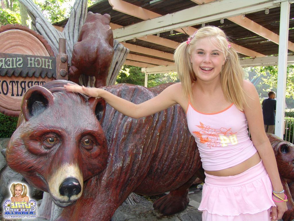 15P Pigtailed teen with braces amusement park flashing