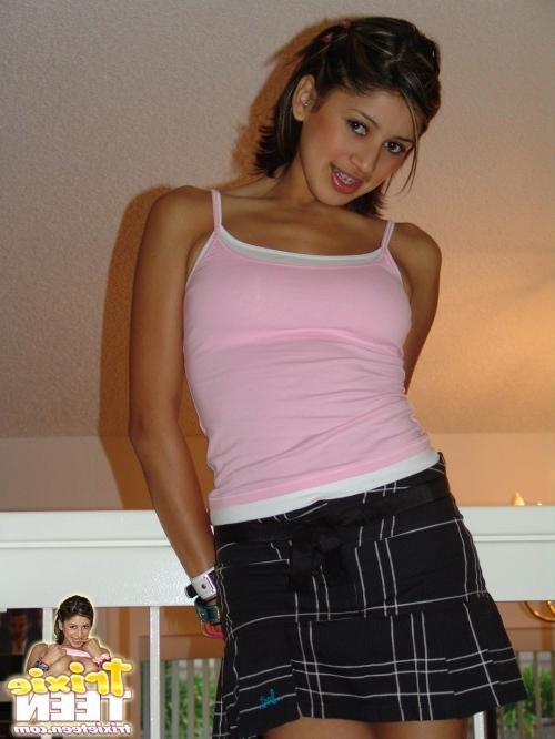 16P Cute teen with braces shows her tits