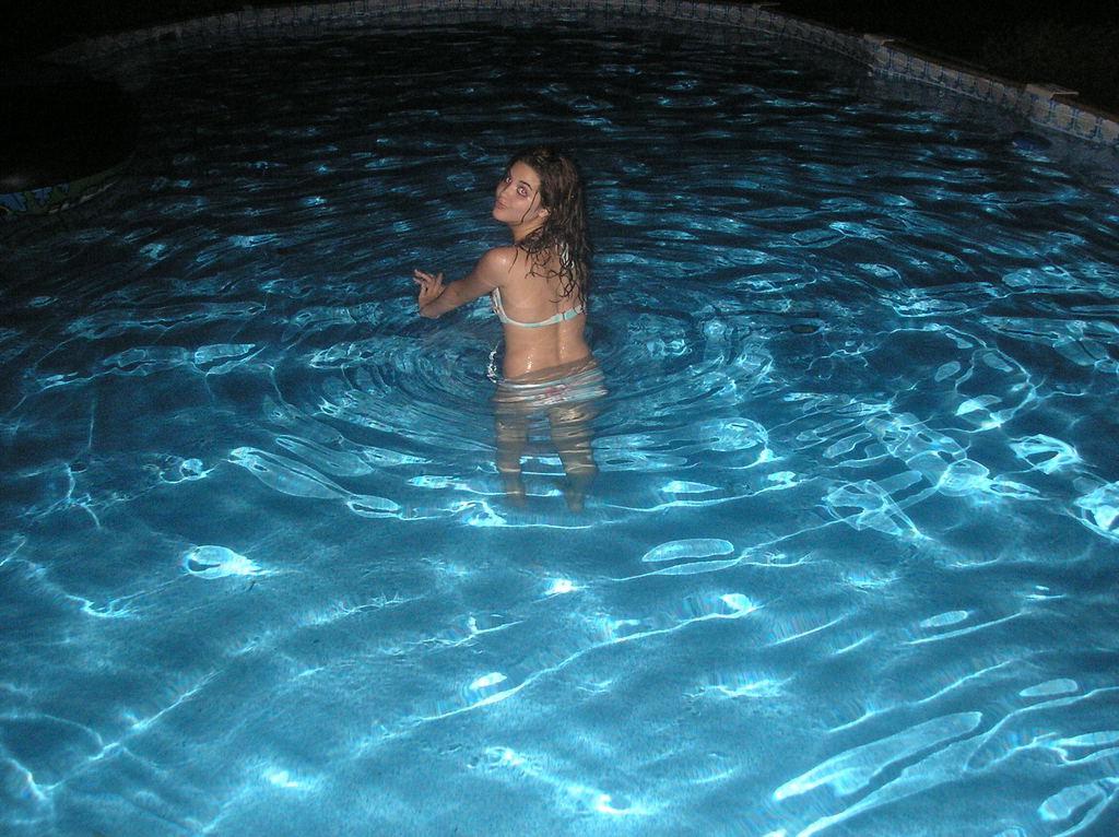 15P Barely legal girlfriend strips in pool and bathtub