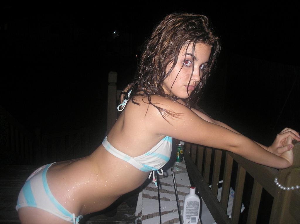 15P Barely legal girlfriend strips in pool and bathtub