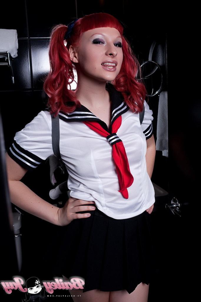12P Sweet Bailey Jay posing as a Japanese schoolgirl