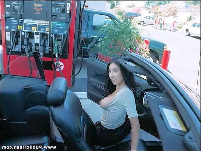 16P Busty Asian Flashes Her Great Big Tits at Gas Bar