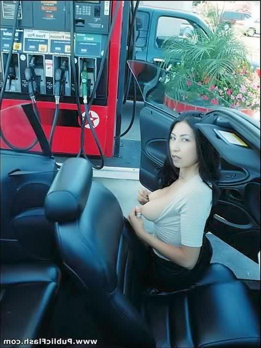 16P Busty Asian Flashes Her Great Big Tits at Gas Bar