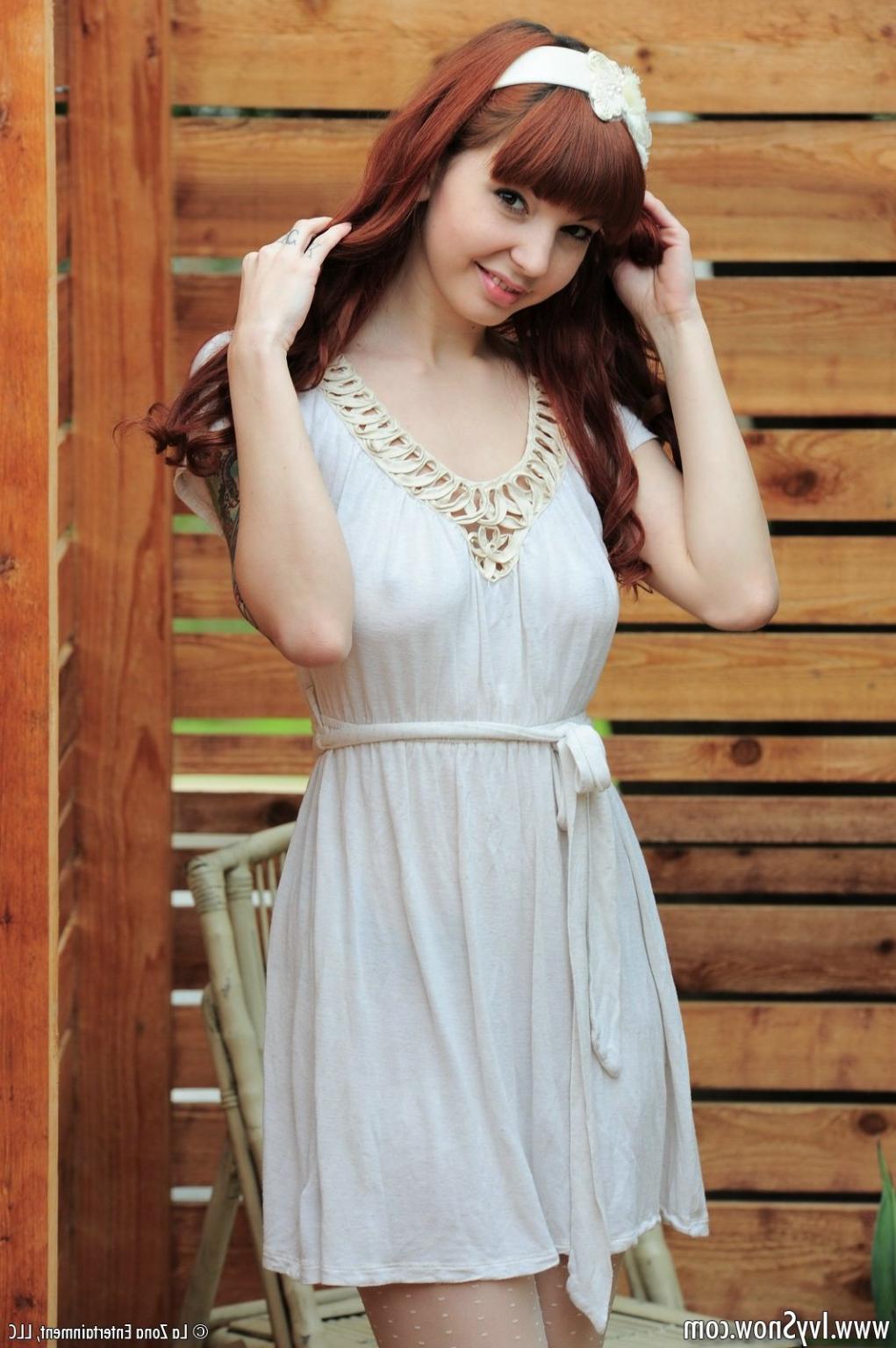 15P Ivy Snow plays outside wearing nothing but her white stockings