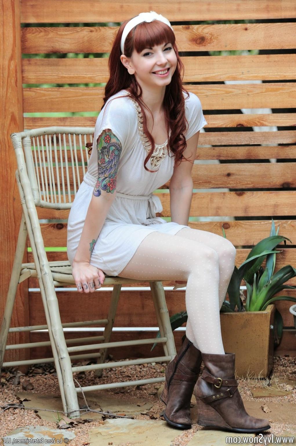 15P Ivy Snow plays outside wearing nothing but her white stockings