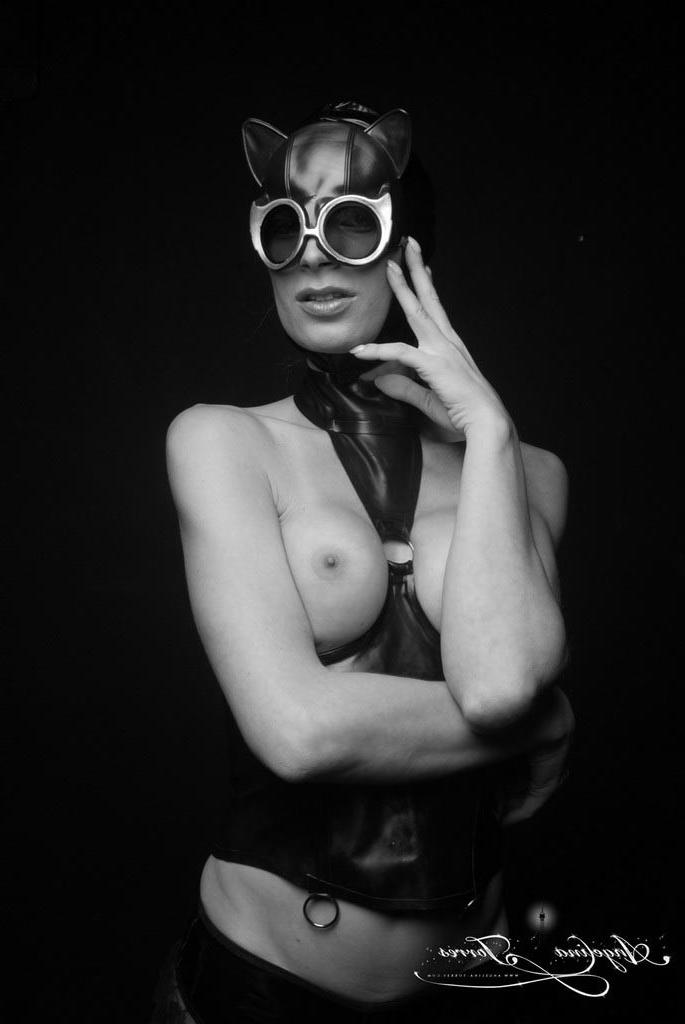 12P TS Angelina Torres as Catwoman in a black and white pictorial