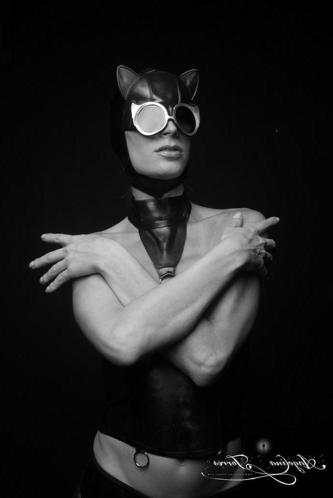 12P TS Angelina Torres as Catwoman in a black and white pictorial