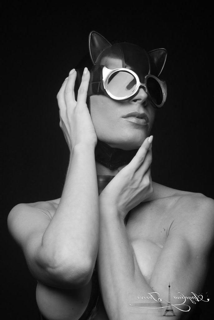 12P TS Angelina Torres as Catwoman in a black and white pictorial