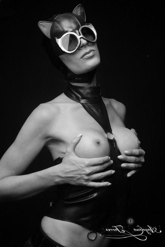 12P TS Angelina Torres as Catwoman in a black and white pictorial