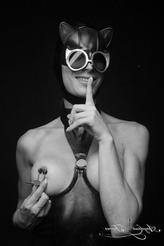 12P TS Angelina Torres as Catwoman in a black and white pictorial